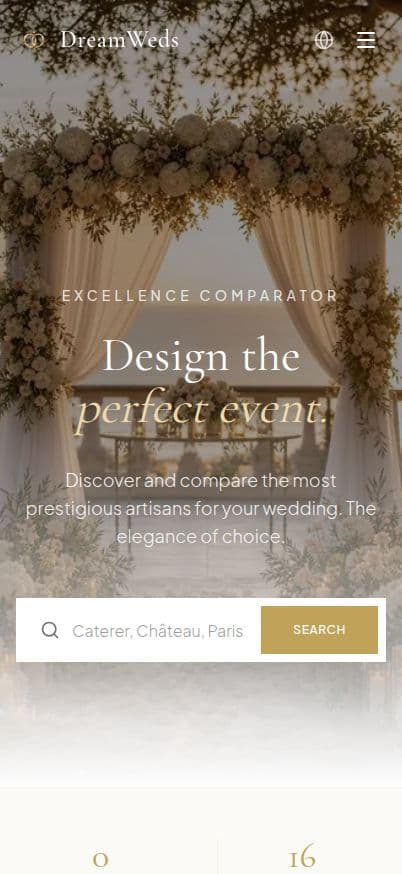 Écran d’accueil mobile de DreamWeds