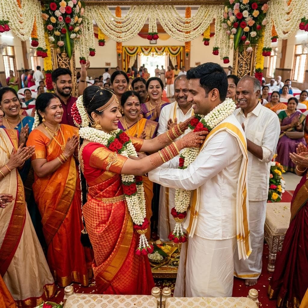 Maalai dans un mariage tamoul : signification et échange des guirlandes