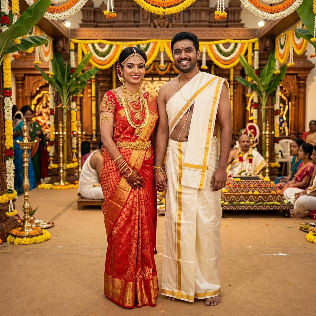 Tenues de mariage tamoul : sari, Veshti, bijoux et accessoires